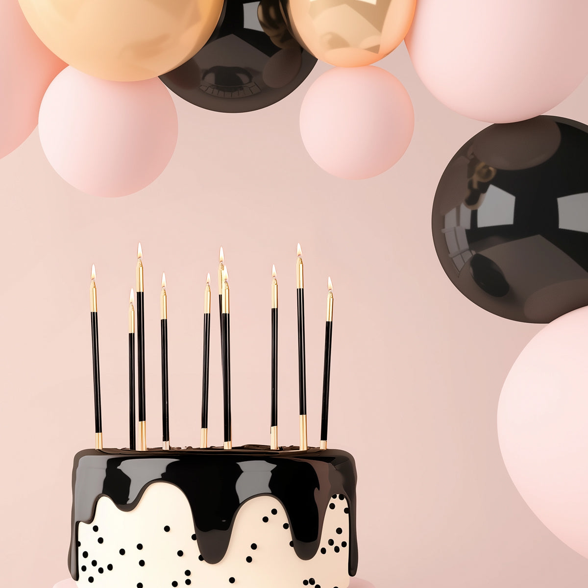 Black & Gold Double Dipped Candles 12pk