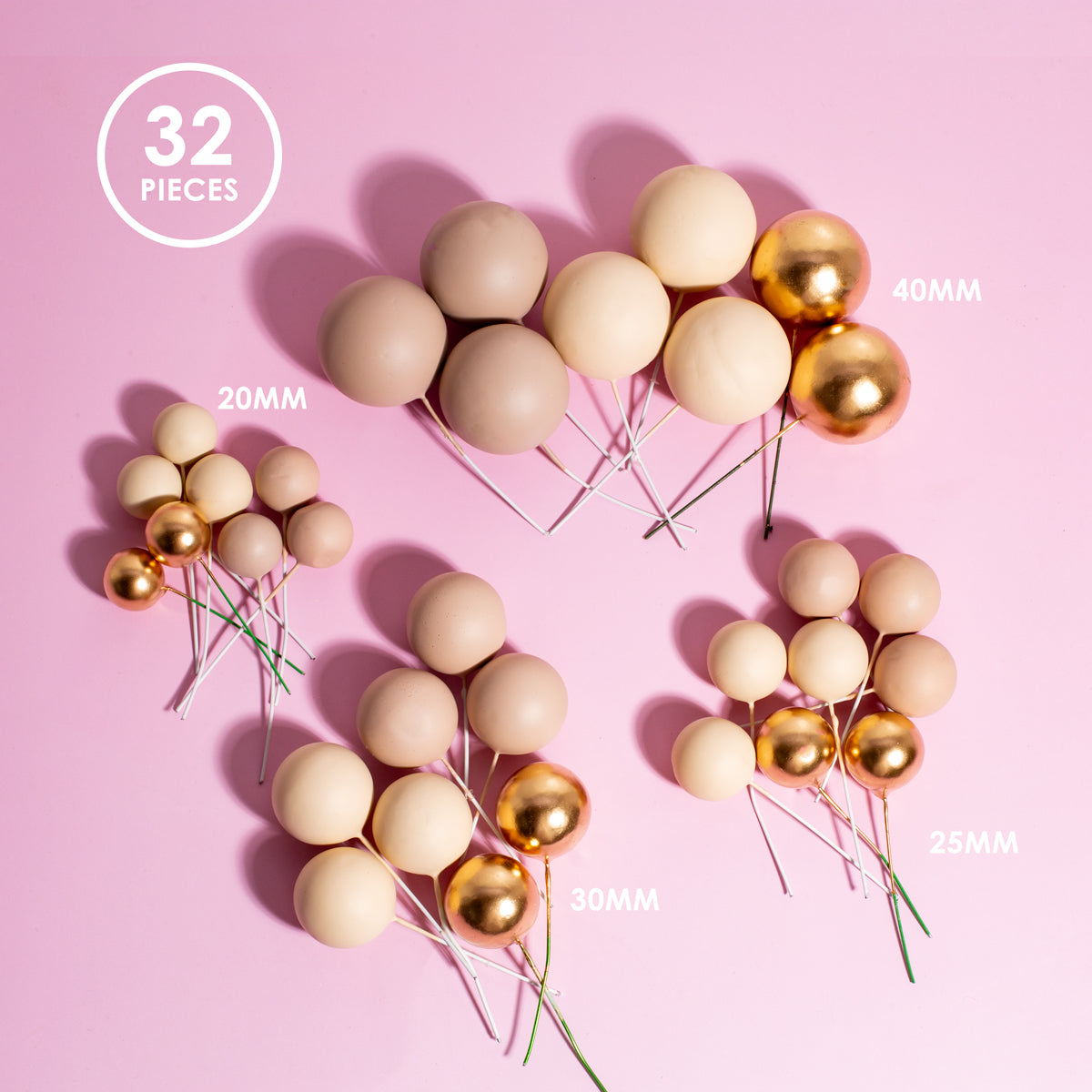 Champagne Gold Cake Ball Toppers 32pk