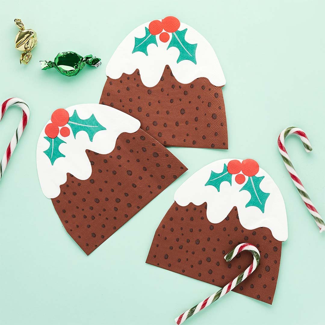 Christmas Pudding Shaped Napkins 16pk
