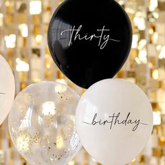 Black, Nude, Cream & Champagne Gold 30th Birthday Balloons 5pk