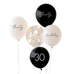 Black, Nude, Cream & Champagne Gold 30th Birthday Balloons 5pk