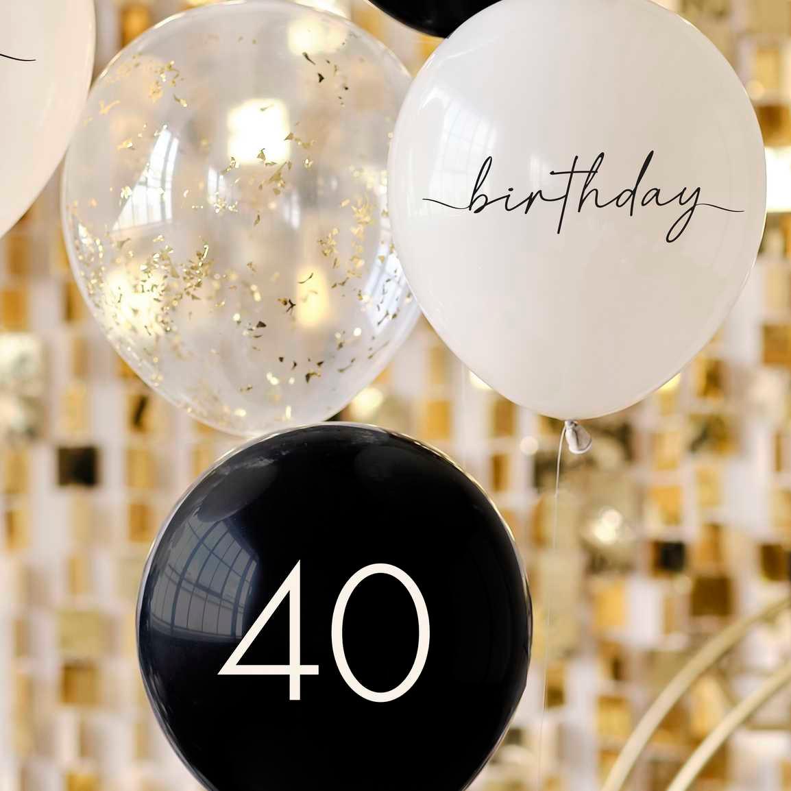 Black, Nude, Cream & Champagne Gold 40th Birthday Balloons 5pk