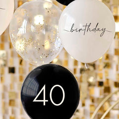 Black, Nude, Cream & Champagne Gold 40th Birthday Balloons 5pk
