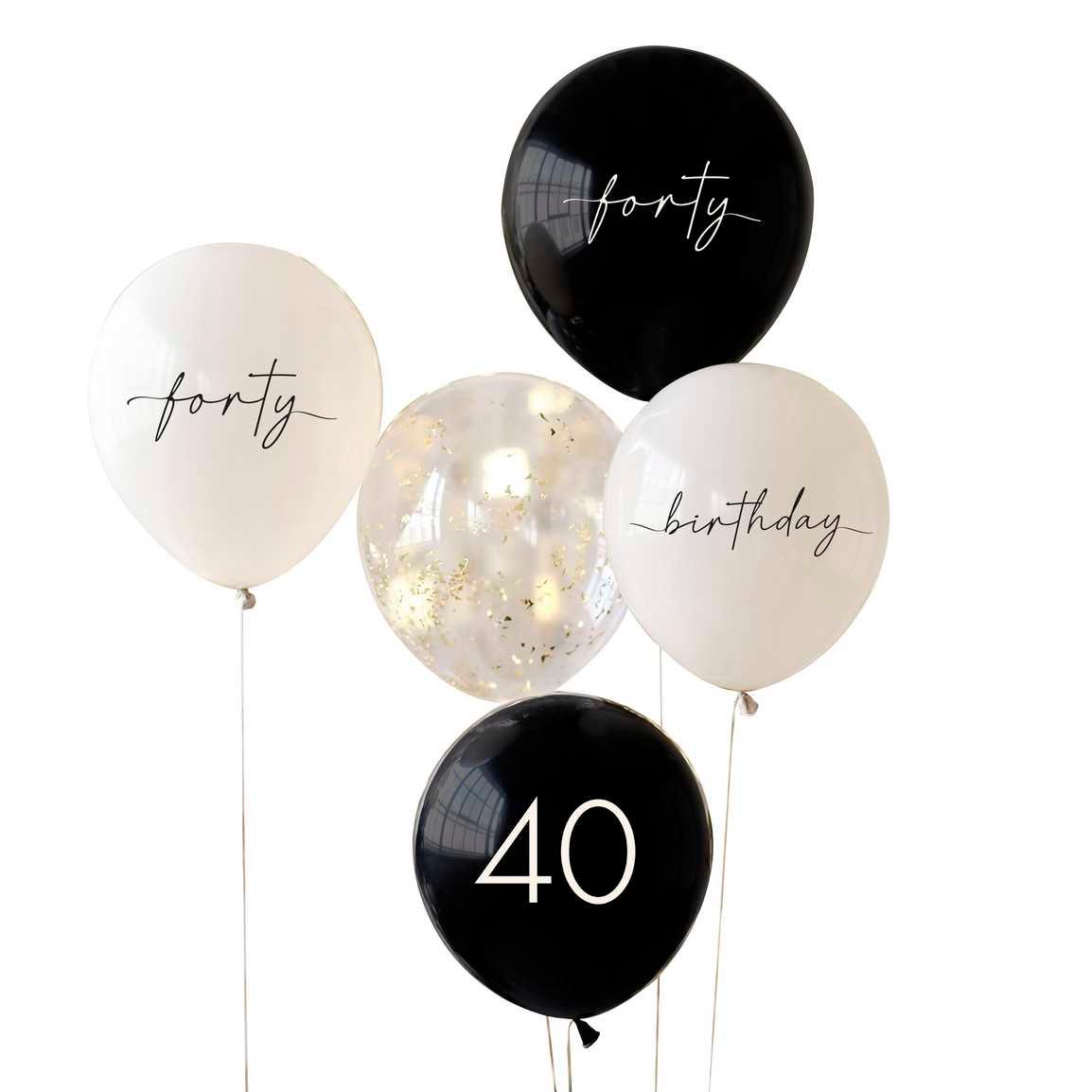 Black, Nude, Cream & Champagne Gold 40th Birthday Balloons 5pk