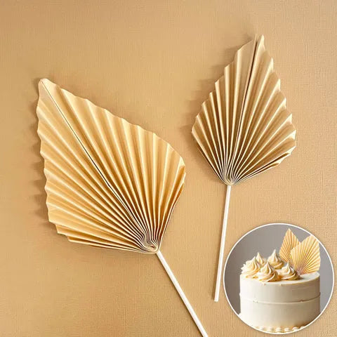 Cream Deco Paper Fan Cake Toppers 2pk