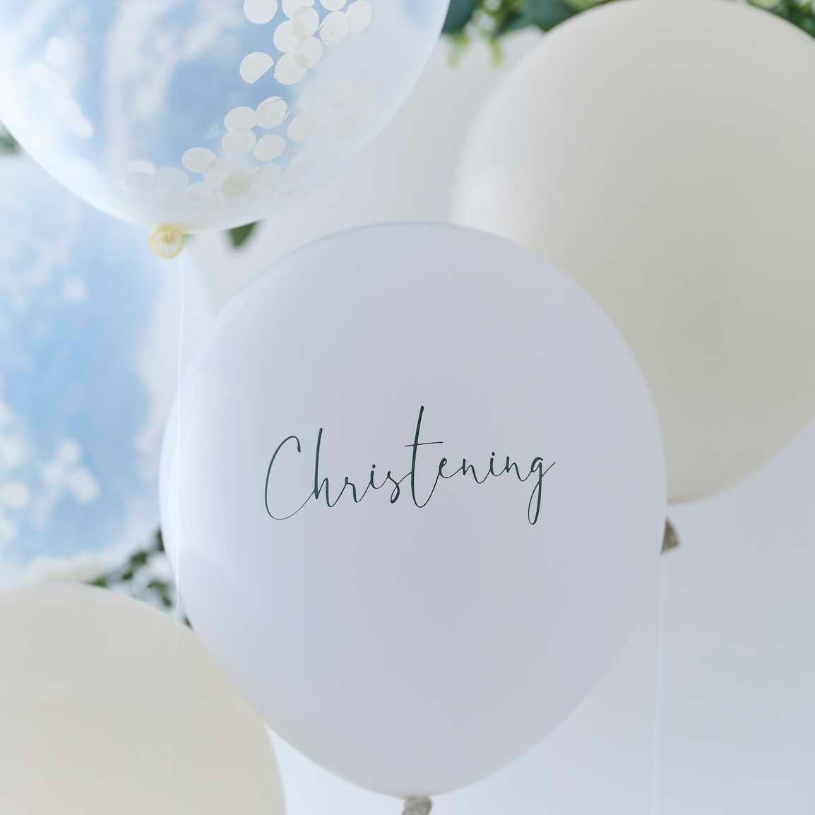 White, Nude & Confetti Christening Balloon Bundle 5pk