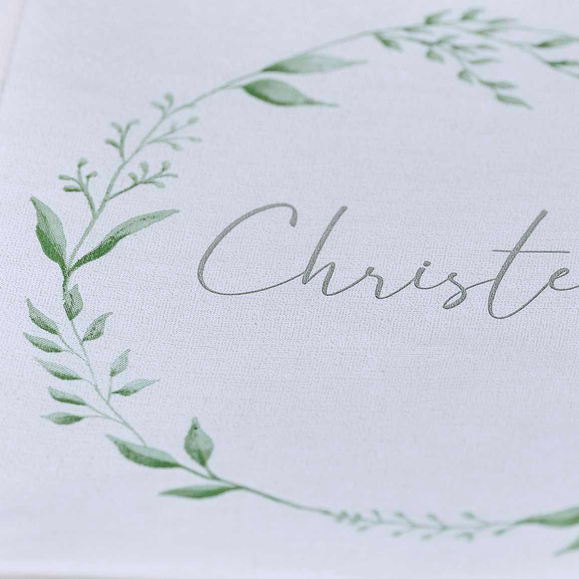 White & Green Christening Napkins 16pk