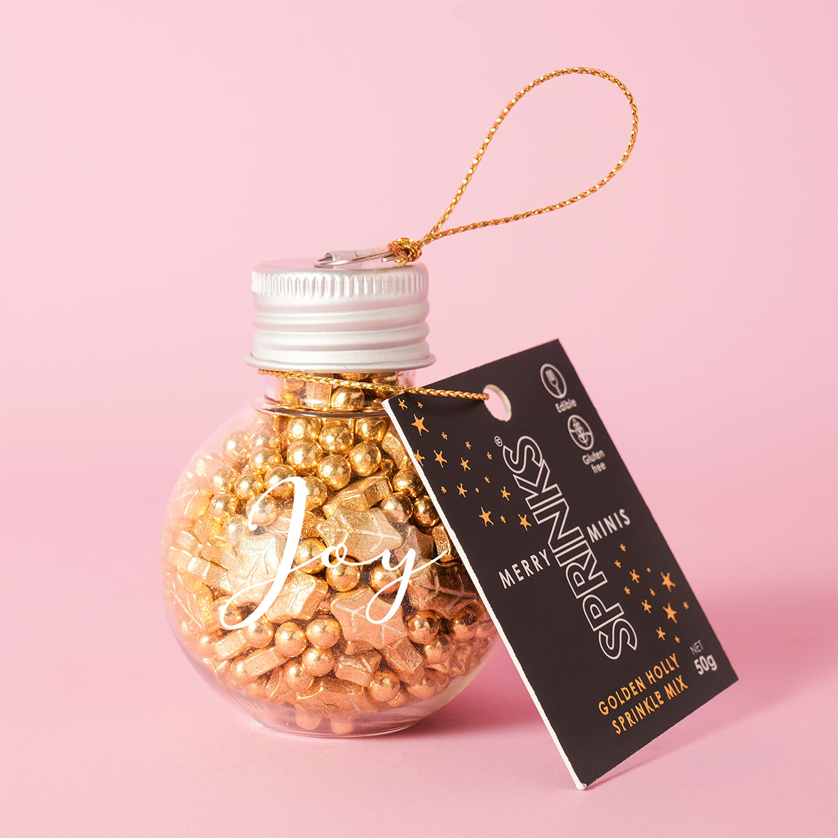 Golden Holly Sprinkle Orb Decorations