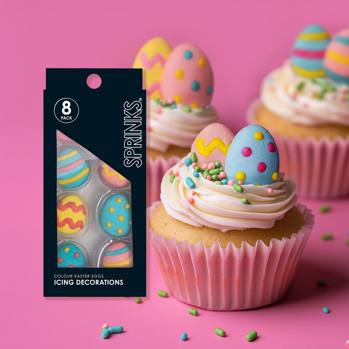 Colourful Easter Eggs Icing Decorations 8pk