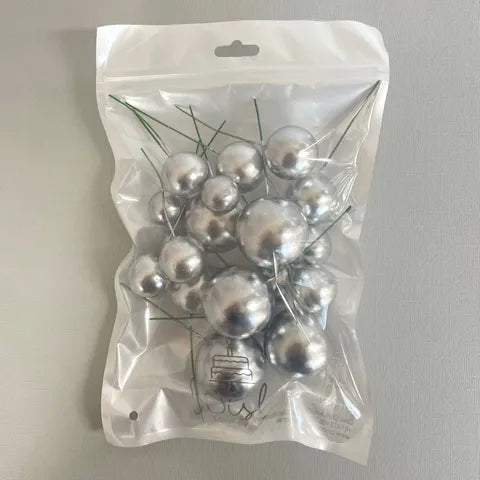 Silver Cake Ball Toppers 20pk