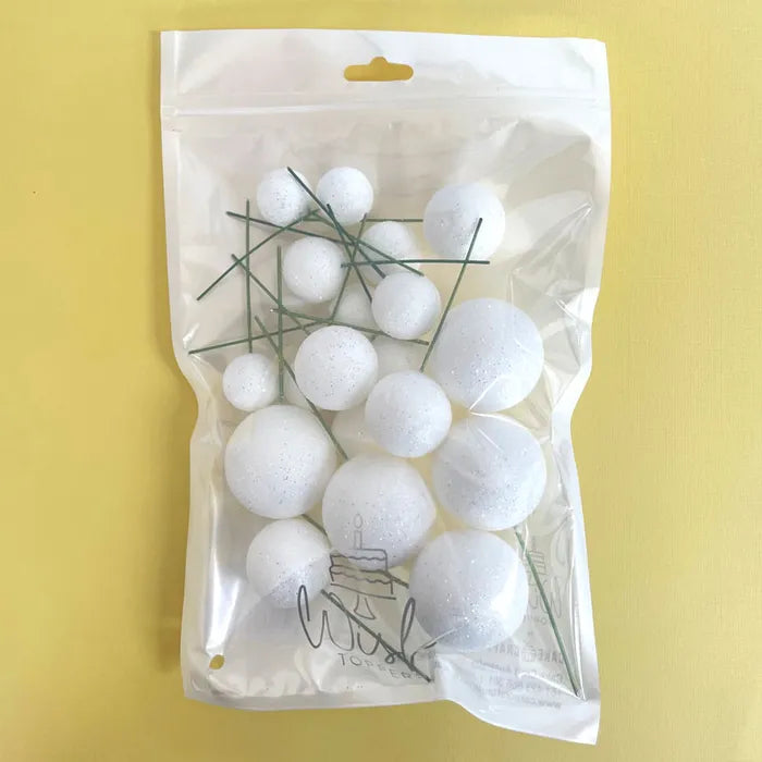 Glitter White Cake Ball Toppers 20pk