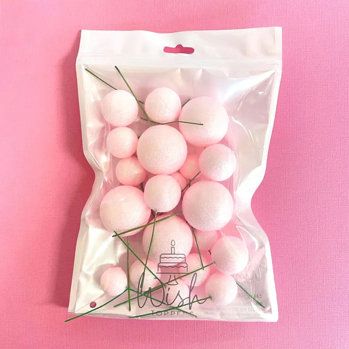 Glitter Baby Pink Cake Ball Toppers 20pk