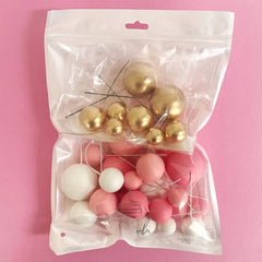 Pink, White & Gold Cake Ball Toppers 32pk