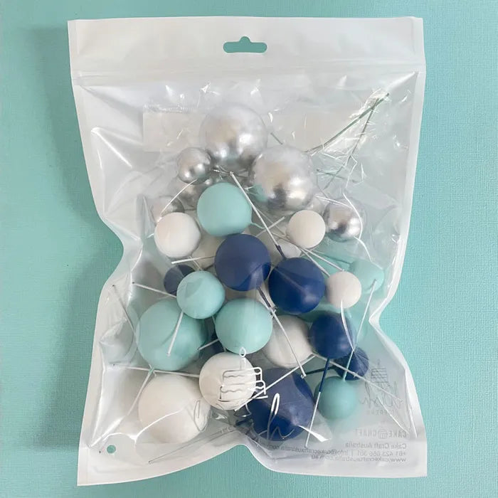 Blue, White & Silver Cake Ball Toppers 32pk