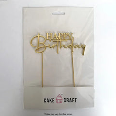Gold Cursive Happy Birthday Metal Cake Topper