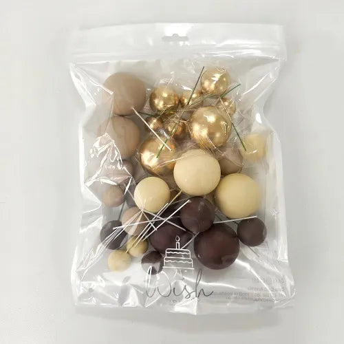Brown, Cream & Gold Cake Ball Toppers 32pk