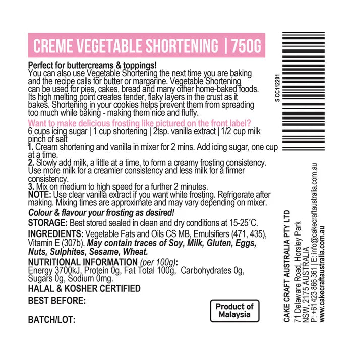 Creme Vegetable Shortening 750g