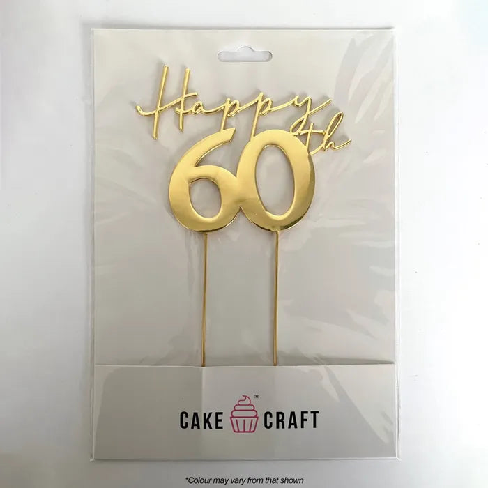 Gold Happy 60th Birthday Metal Cake Topper