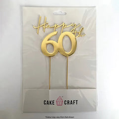 Gold Happy 60th Birthday Metal Cake Topper