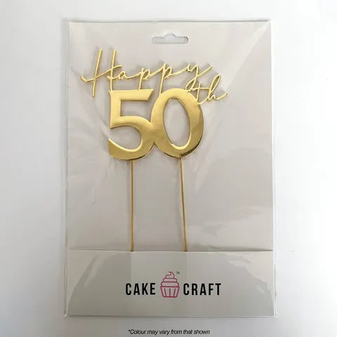 Gold Happy 50th Birthday Metal Cake Topper