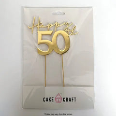 Gold Happy 50th Birthday Metal Cake Topper