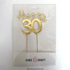 Gold Happy 30th Birthday Metal Cake Topper