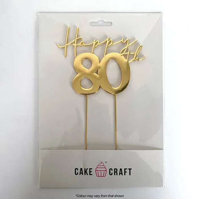 Gold Happy 80th Birthday Metal Cake Topper