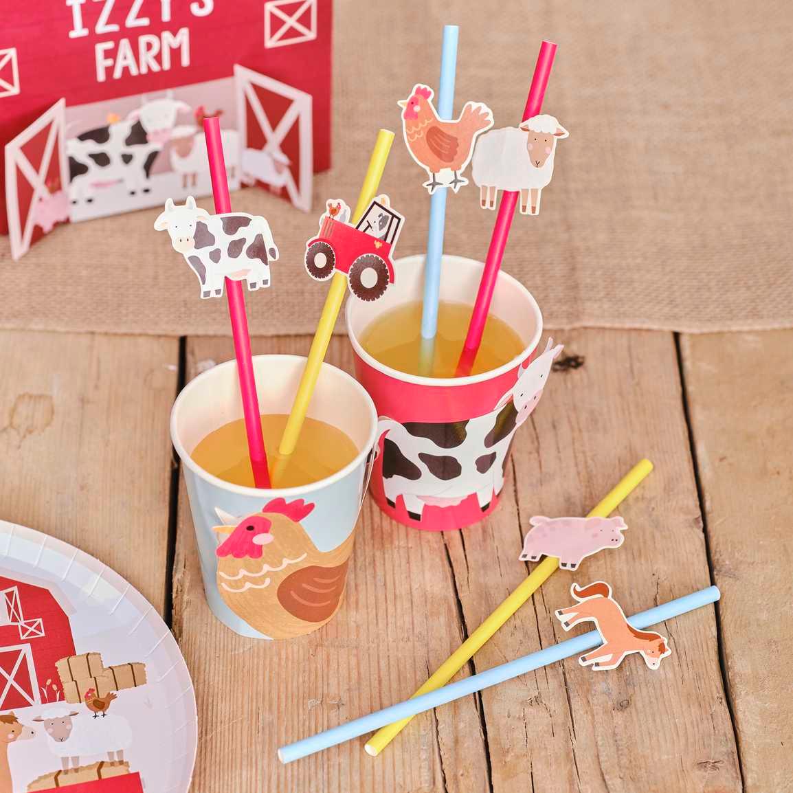 Farm Animals Party Paper Straws 16pk