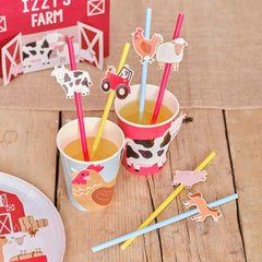 Farm Animals Party Paper Straws 16pk