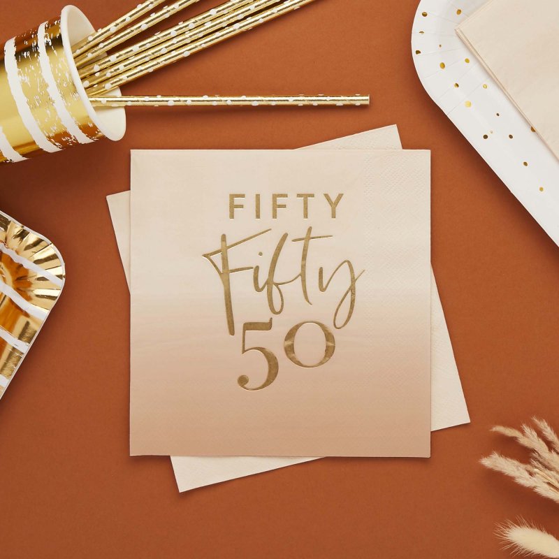 Gold Foiled Fifty Napkins 16pk