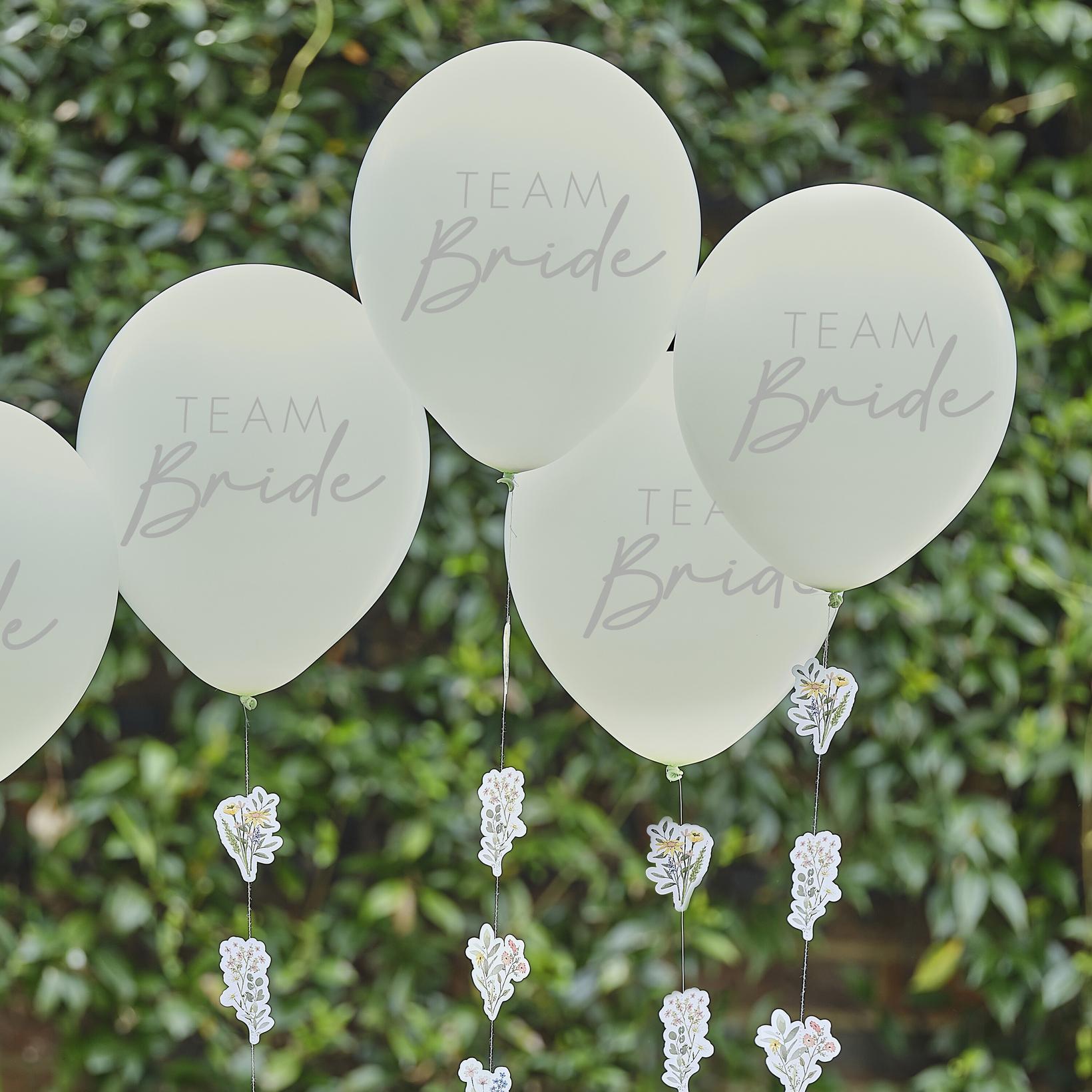 Team Bride Hen Party Balloons with Floral Balloon Tails 5pk