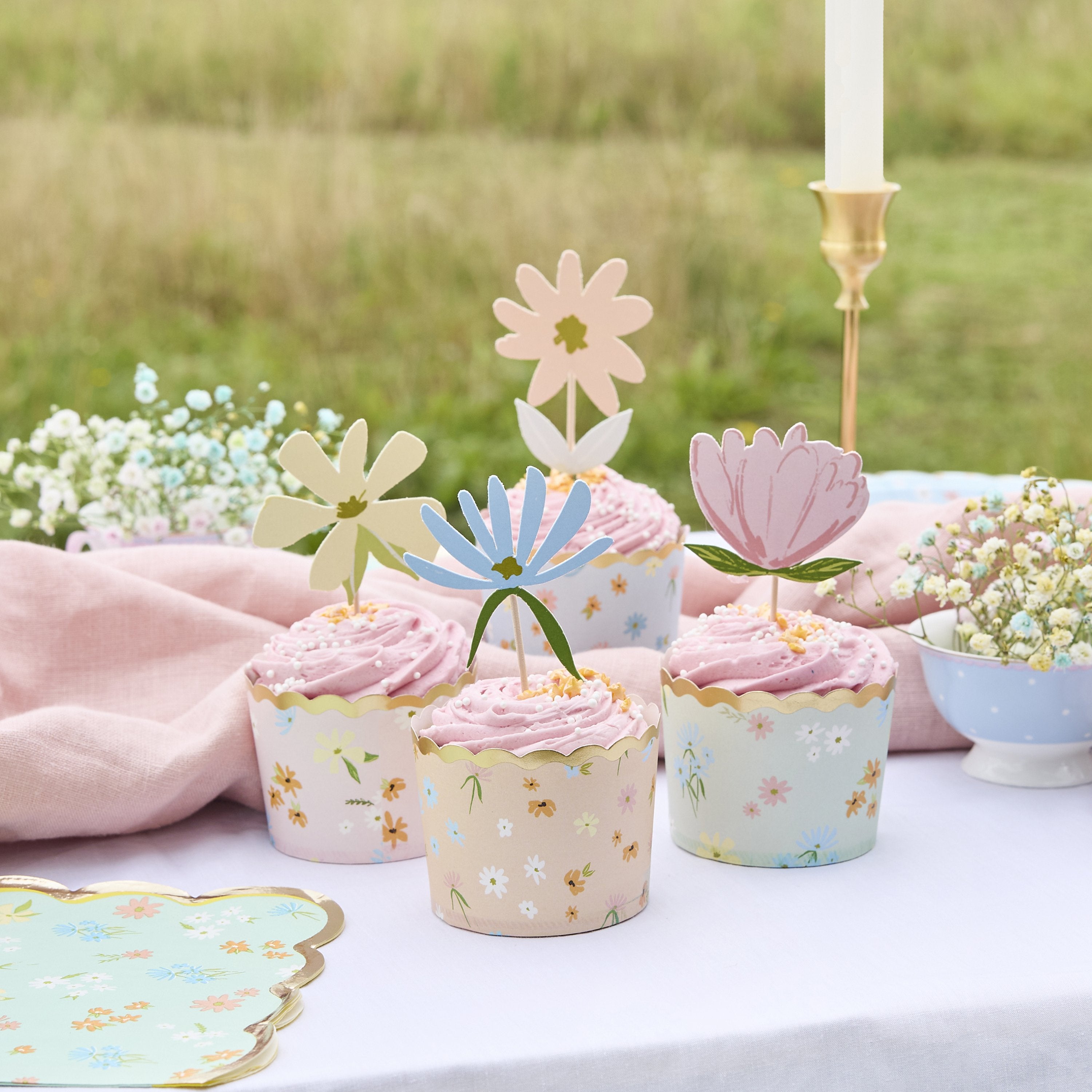 Floral Food Picks & Food Cups Set