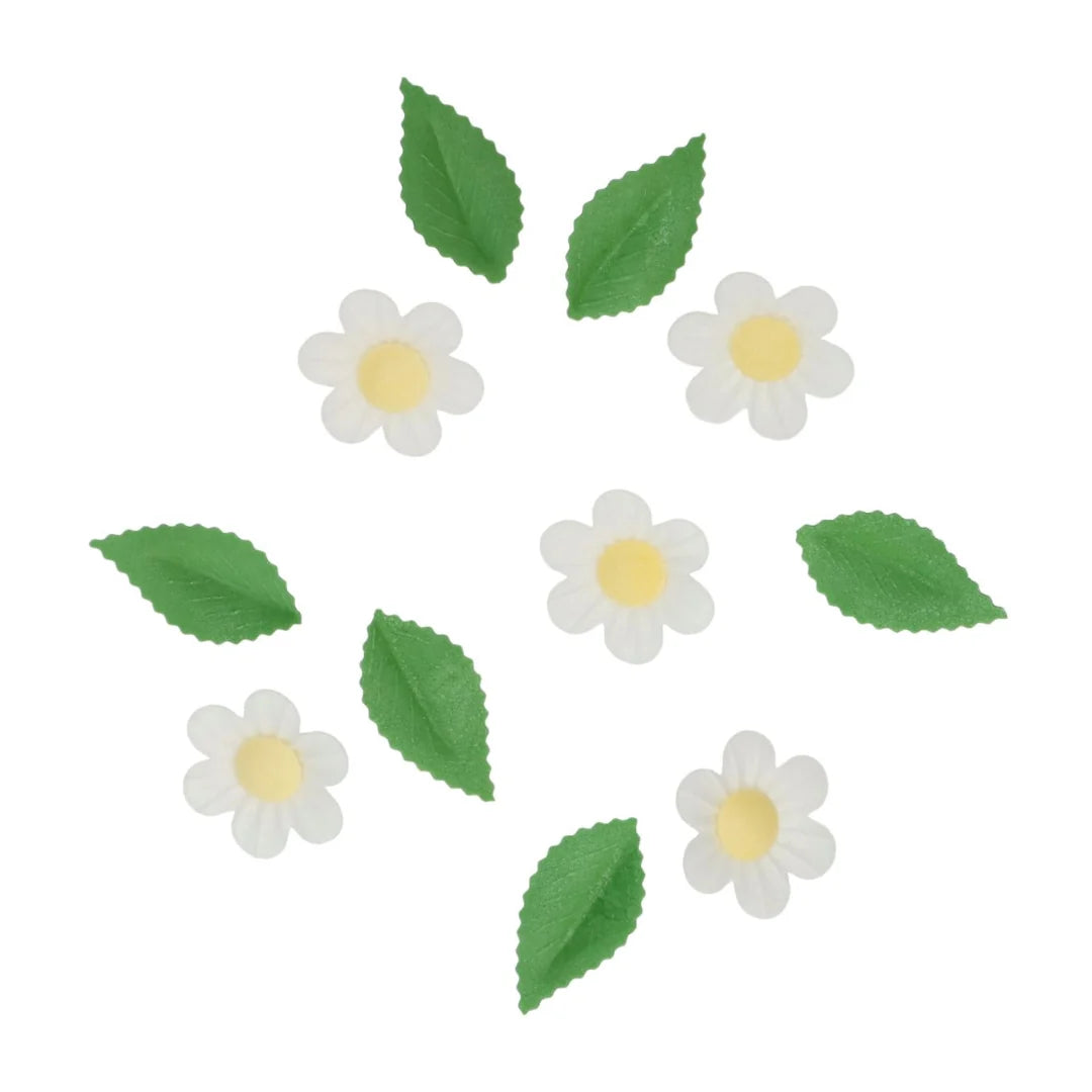White Edible Wafer Flowers and Leaves