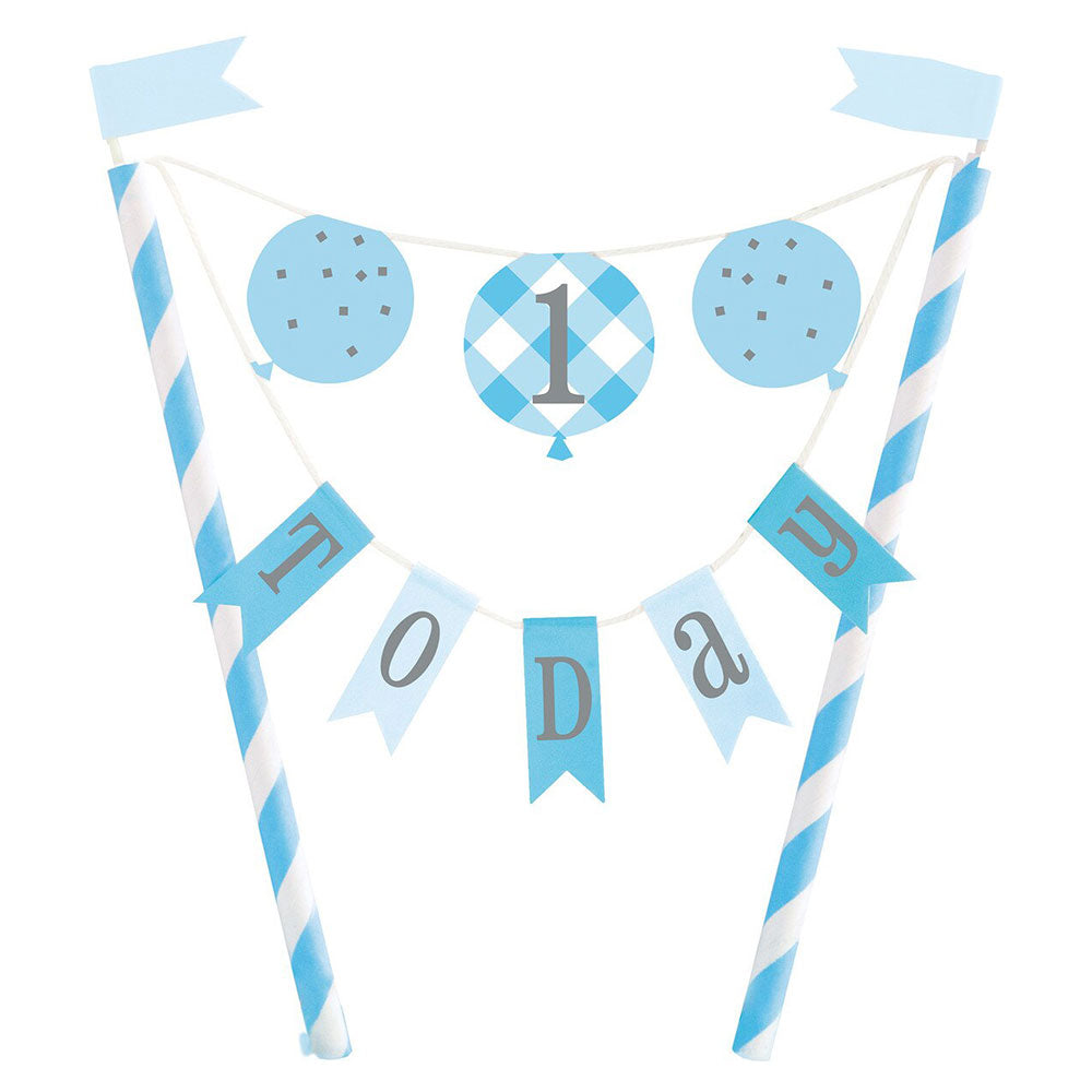 Gingham 1st Birthday Blue Cake Topper