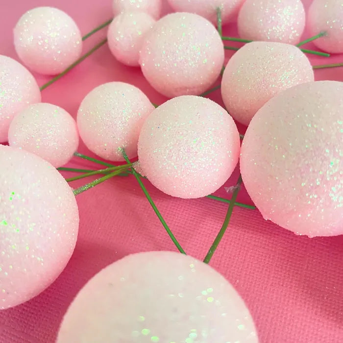 Glitter Baby Pink Cake Ball Toppers 20pk
