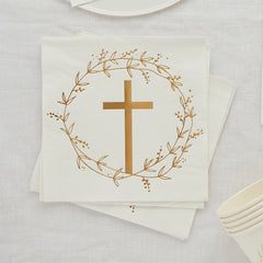 Christening & Communion Gold Cross Napkins 16pk