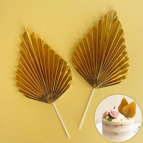 Metallic Gold Deco Paper Fan Cake Toppers 2pk