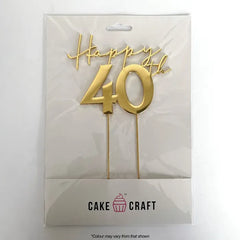 Gold Happy 40th Birthday Metal Cake Topper