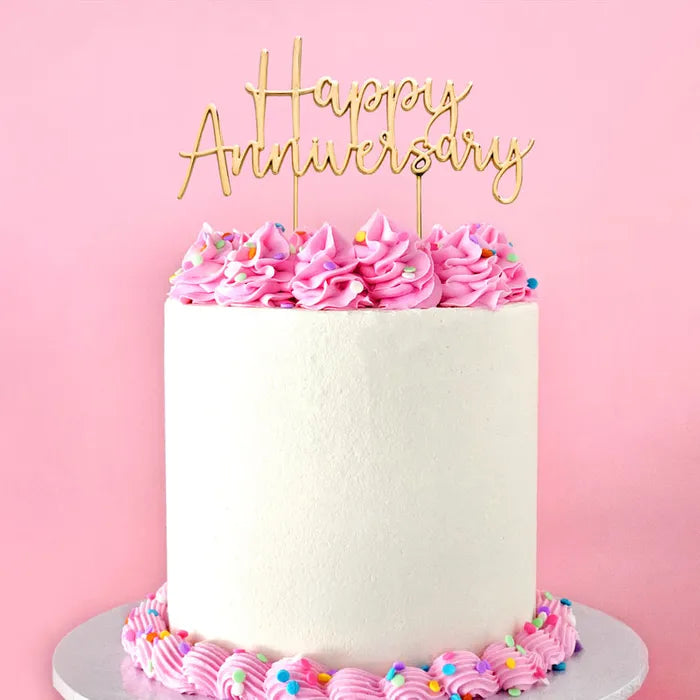 Gold Happy Anniversary Metal Cake Topper