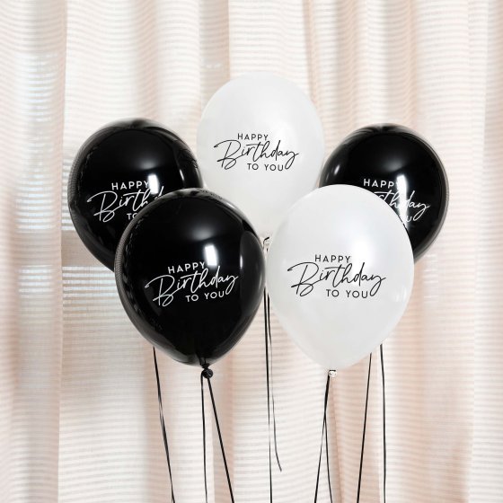 Monochrome Happy Birthday Balloons 5pk