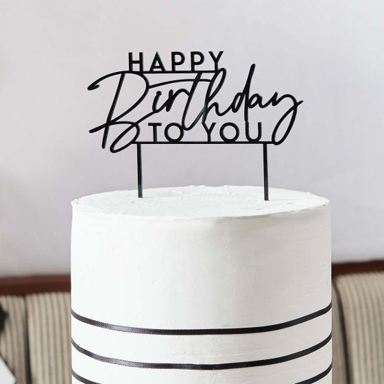 Black Happy Birthday To You Acrylic Cake Topper