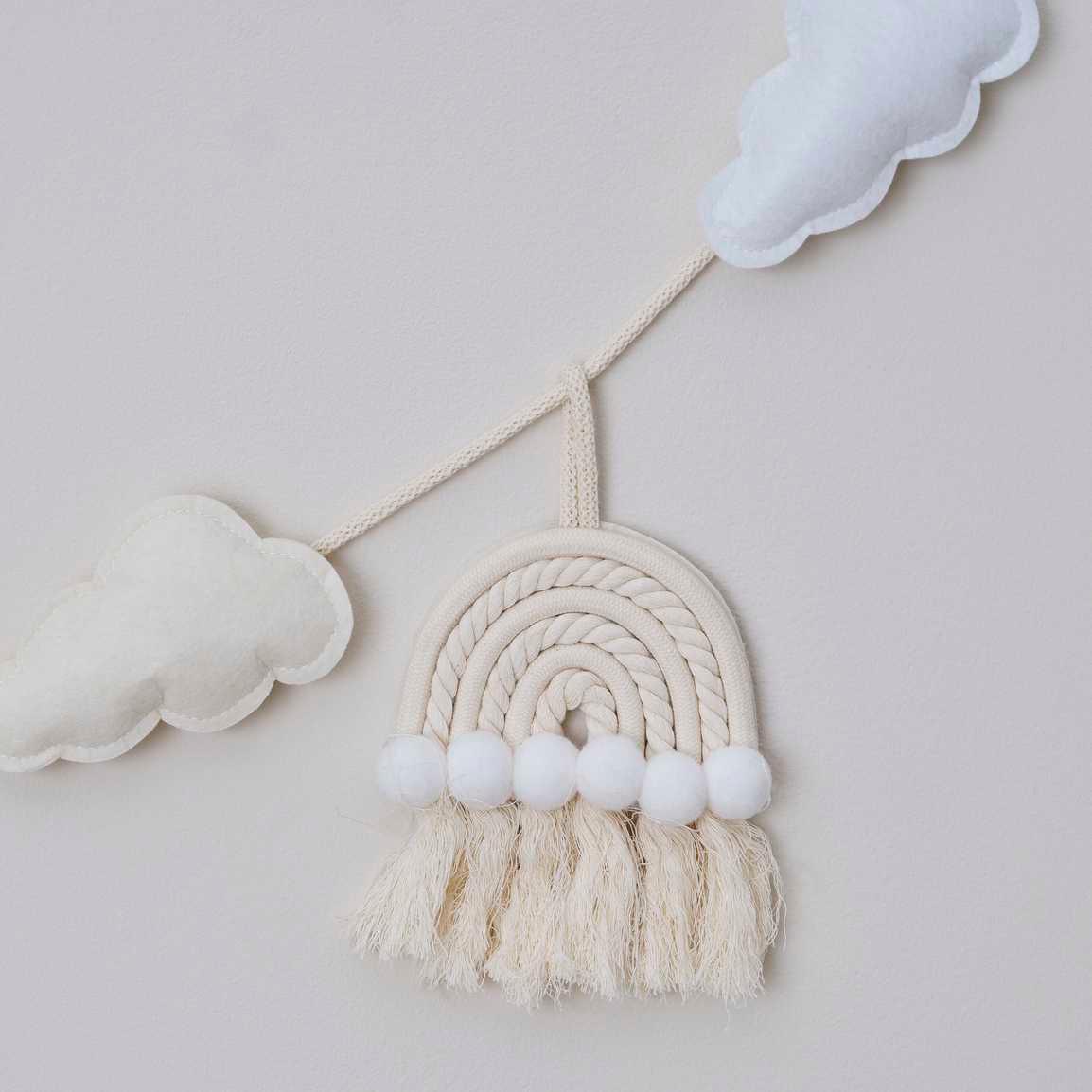 Macrame Rainbows & Clouds Nursery Baby Bunting