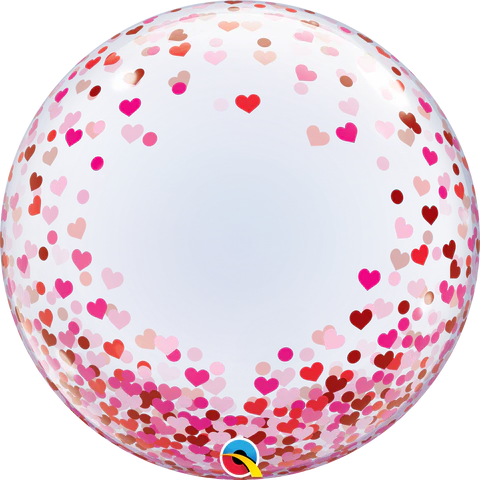 Clear bubble balloon with Red and Pink confetti hearts