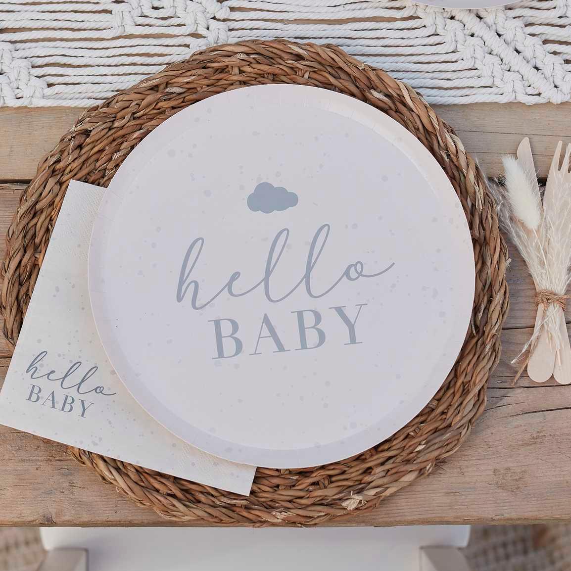 Hello Baby Neutral Baby Shower Plates 8pk