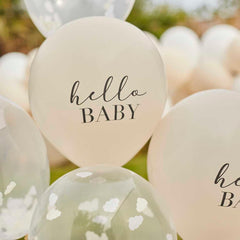 Hello Baby Taupe & Cloud Confetti Baby Shower Balloons 5pk