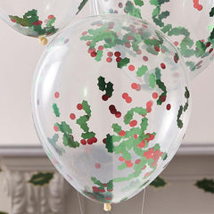 Christmas Holly And Berries Confetti Balloons 5pk