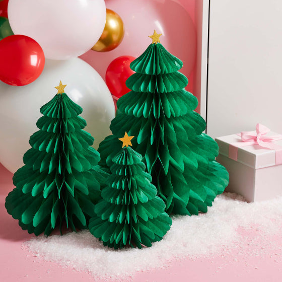 Green Honeycomb Christmas Trees 3pk