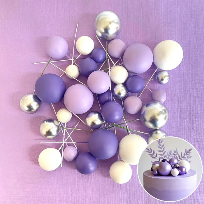 Purple, White & Silver Cake Ball Toppers 32pk