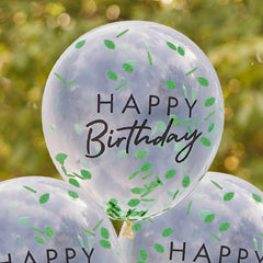 Happy Birthday Leaf Confetti Balloons 5pk