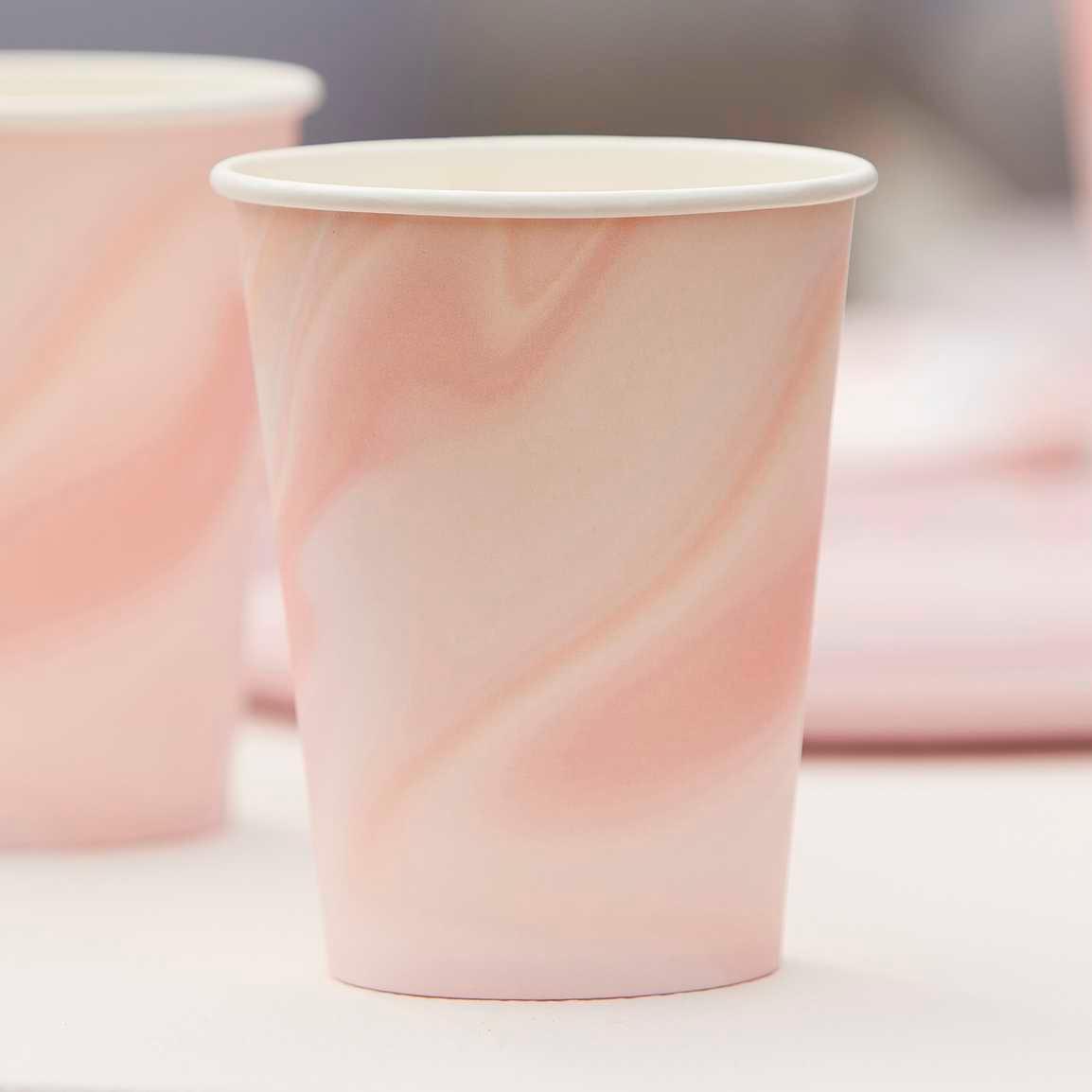 Pink Marble Print Cups 8pk